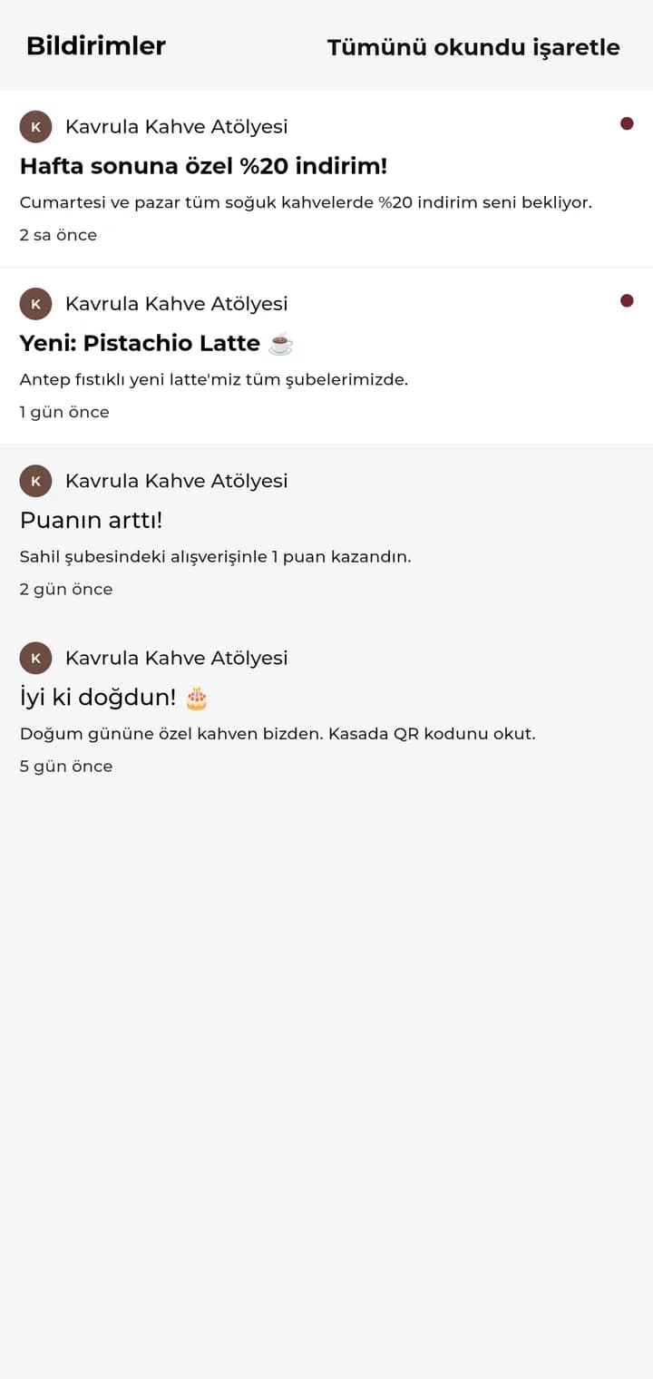 Bildirim kutusu: mekanlardan gelen fırsatlar ve duyurular