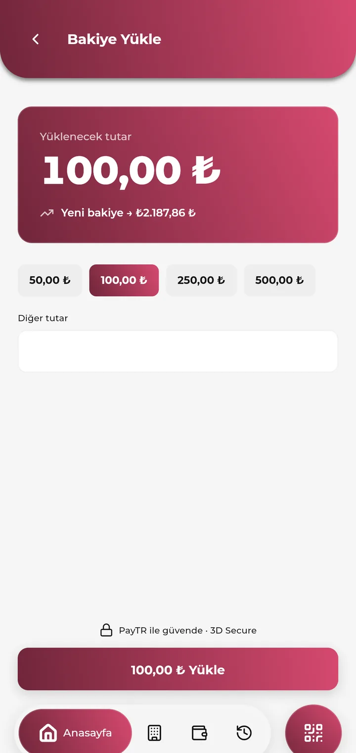 Bakiye yükleme ekranı